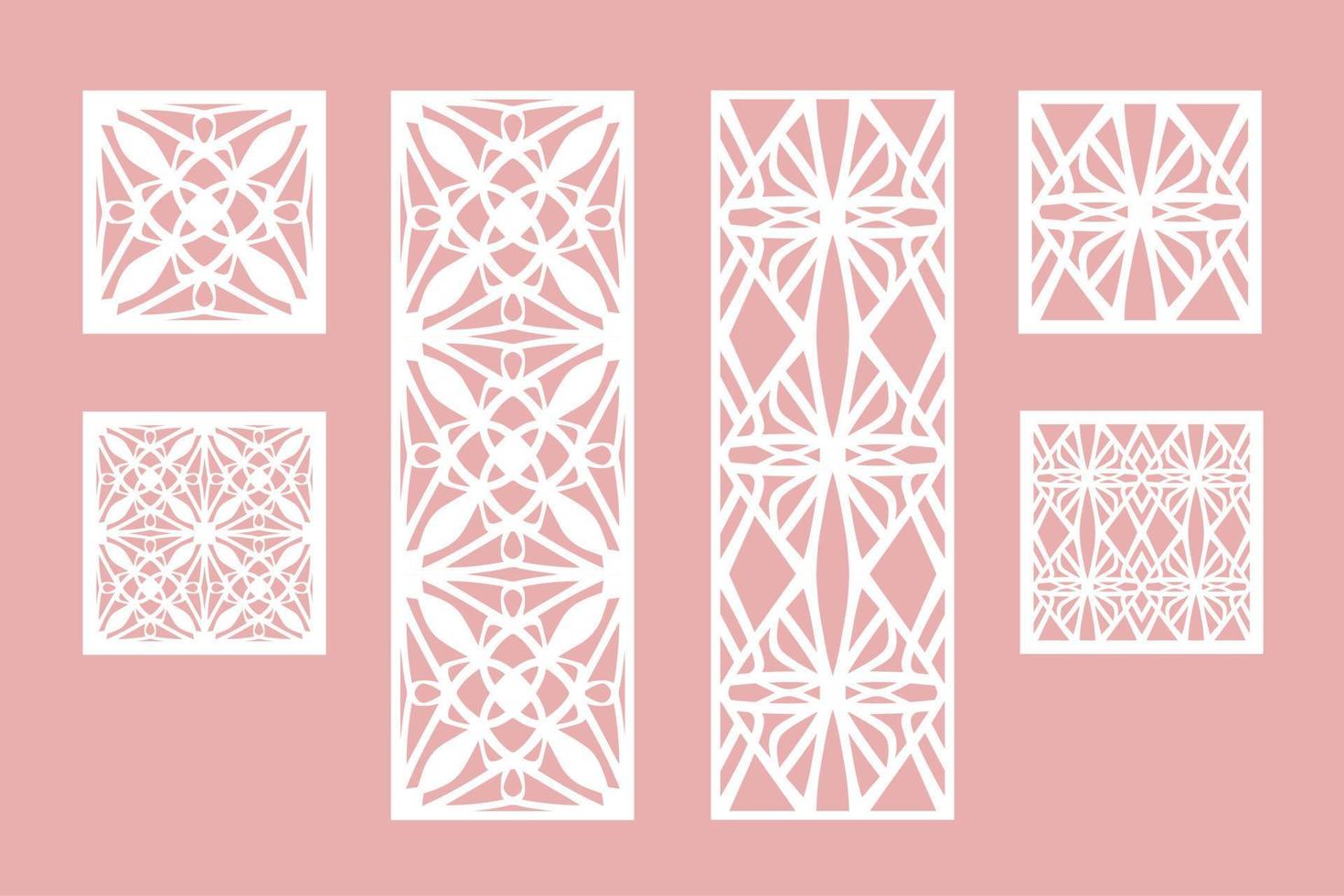 Wall panel set. Room screens and dividers design. Laser cut panel vector. Cutout silhouette with geometric pattern, ideal for paper cut card printing, engraving,  wood, metal, stencil. vector