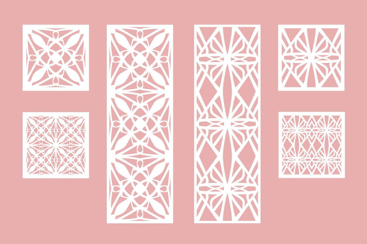 Wall panel set. Room screens and dividers design. Laser cut panel vector. Cutout silhouette with geometric pattern, ideal for paper cut card printing, engraving,  wood, metal, stencil. vector