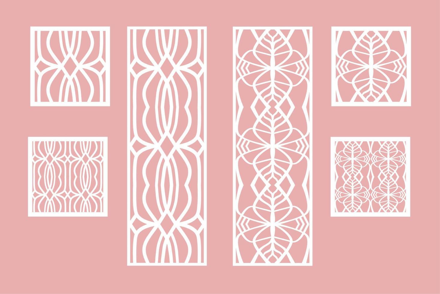 Wall panel set. Room screens and dividers design. Laser cut panel vector. Cutout silhouette with geometric pattern, ideal for paper cut card printing, engraving,  wood, metal, stencil. vector