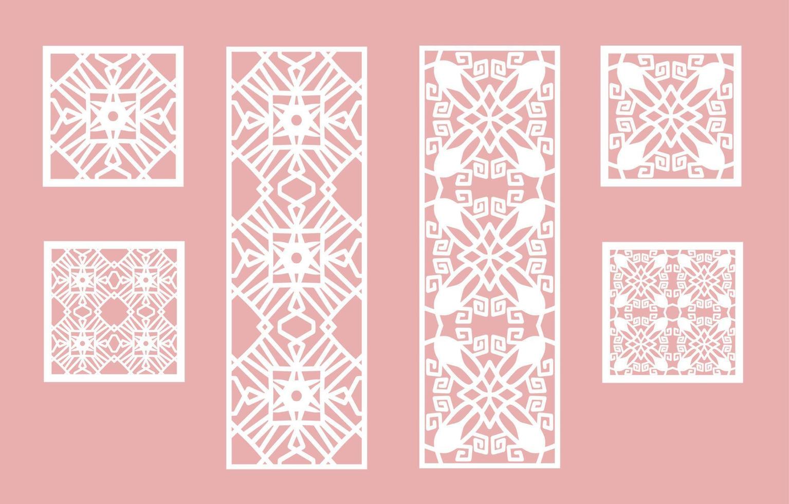 Wall panel set. Room screens and dividers design. Laser cut panel vector. Cutout silhouette with geometric pattern, ideal for paper cut card printing, engraving,  wood, metal, stencil. vector