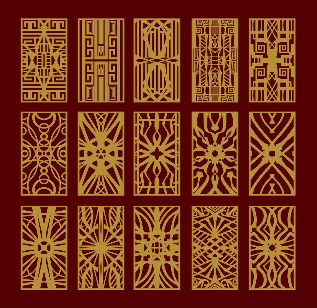 Wall panel set. Room screens and dividers design. Laser cut panel vector. Cutout silhouette with geometric pattern, ideal for paper cut card printing, engraving,  wood, metal, stencil. vector