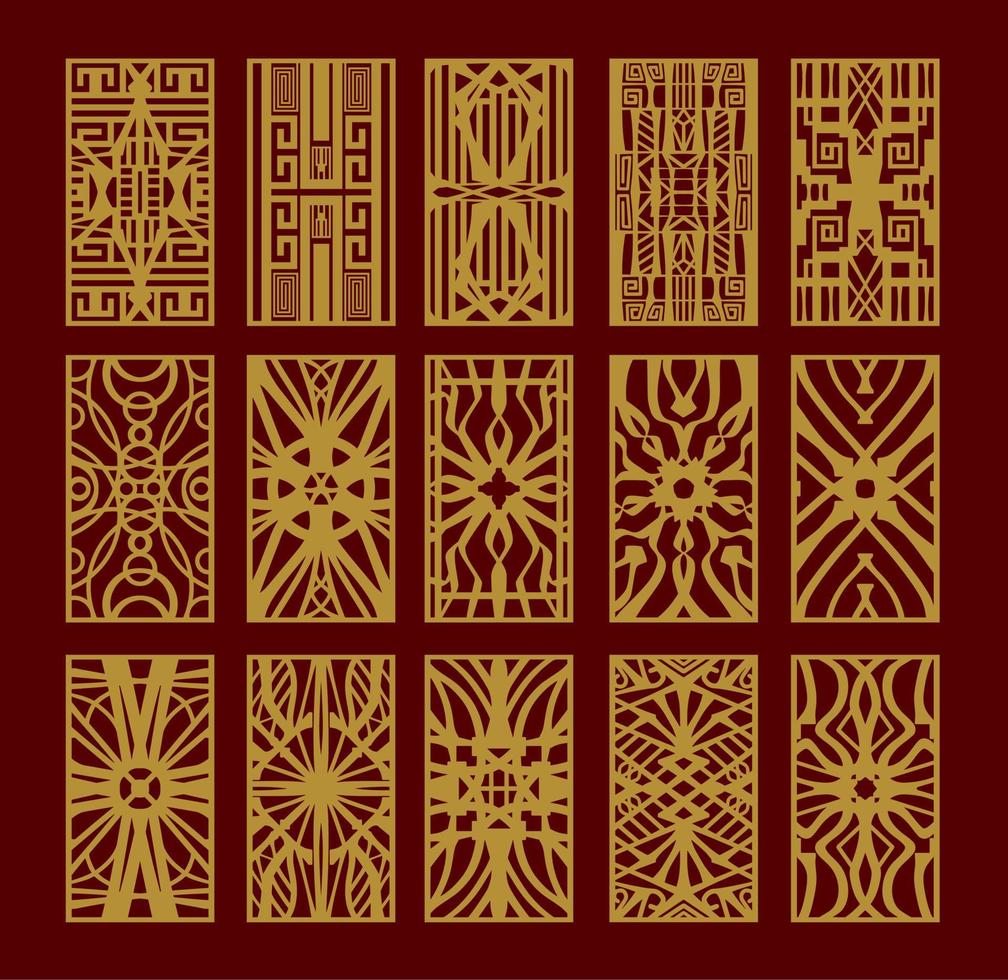 Wall panel set. Room screens and dividers design. Laser cut panel vector. Cutout silhouette with geometric pattern, ideal for paper cut card printing, engraving,  wood, metal, stencil. vector