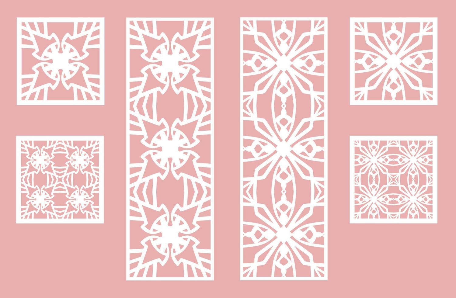 Wall panel set. Room screens and dividers design. Laser cut panel vector. Cutout silhouette with geometric pattern, ideal for paper cut card printing, engraving,  wood, metal, stencil. vector