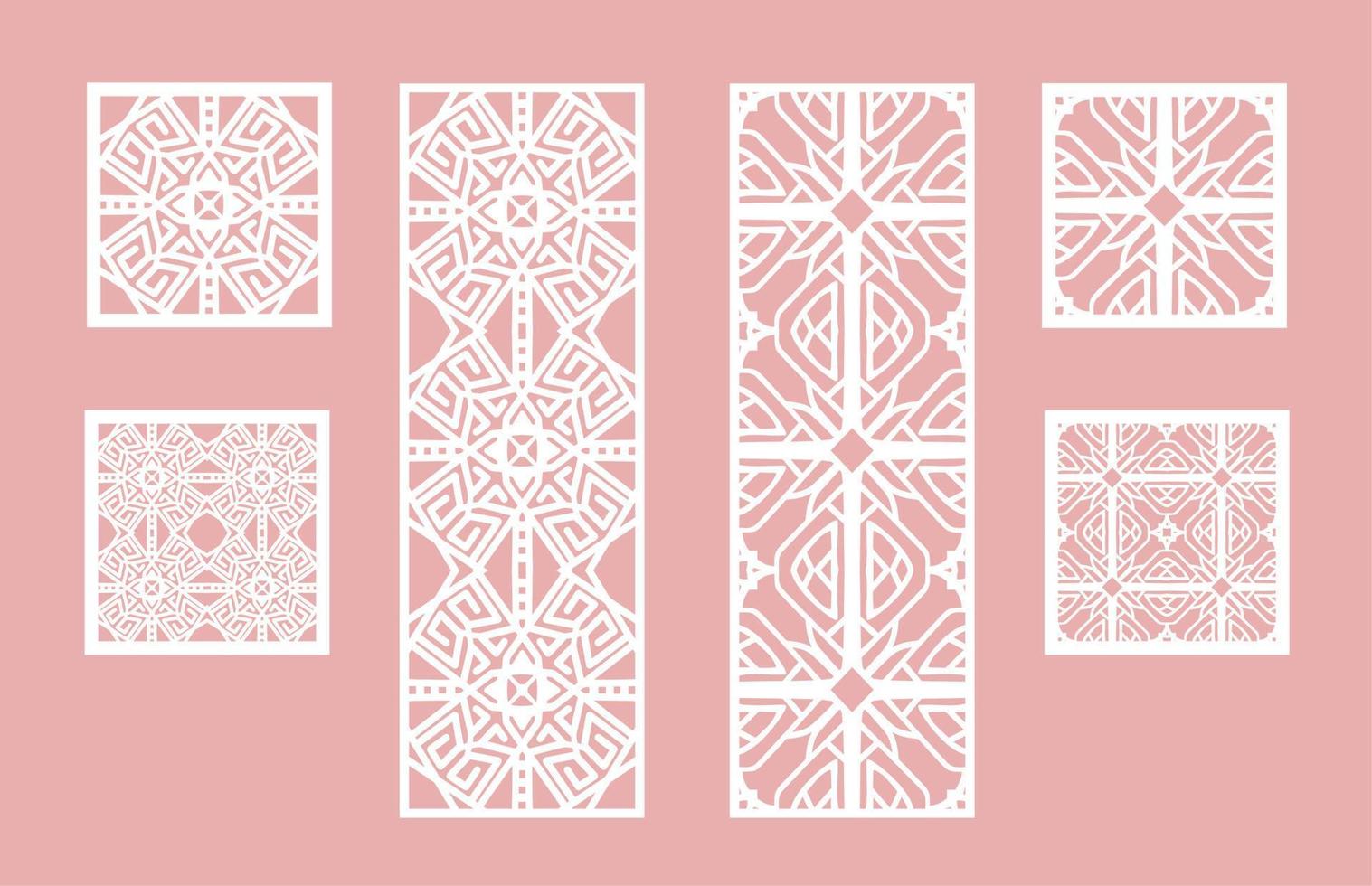 Wall panel set. Room screens and dividers design. Laser cut panel vector. Cutout silhouette with geometric pattern, ideal for paper cut card printing, engraving,  wood, metal, stencil. vector