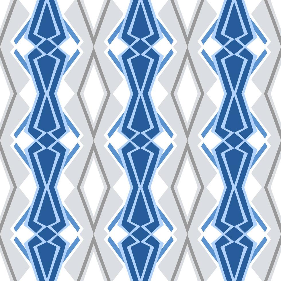 Blue Geometric Seamless Pattern with Tribal Shape. Pattern designed in Ikat, Aztec, Moroccan, Thai, Luxury Arabic Style. Ideal for Fabric Garment, Ceramics, Wallpaper. Vector Illustration.