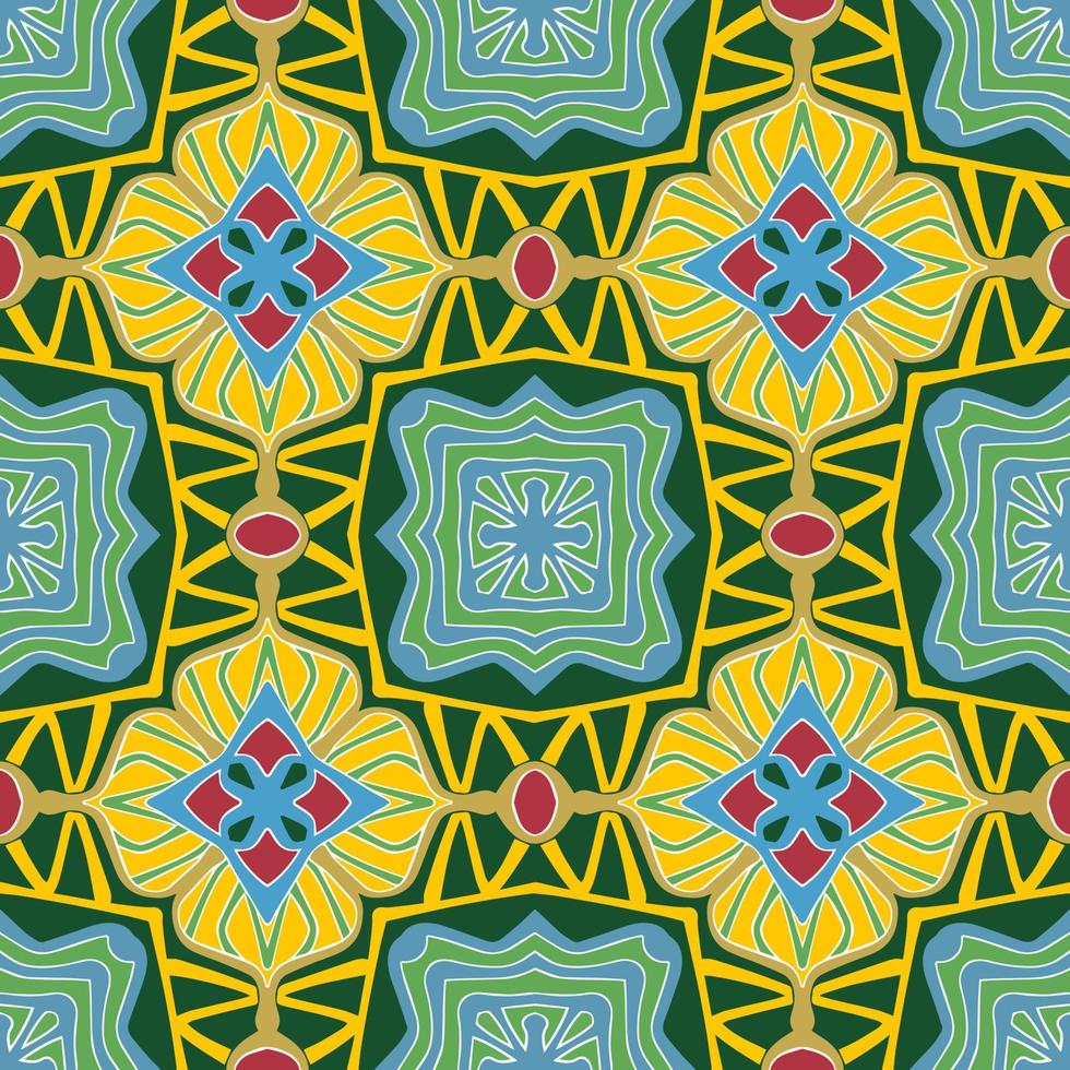 Multi-Color Moroccan Seamless Pattern. Traditional Arabic Islamic Background. Vintage, Turkish, Indian style Ideal for carpet, ceramics, tiles. Vector Illustration.