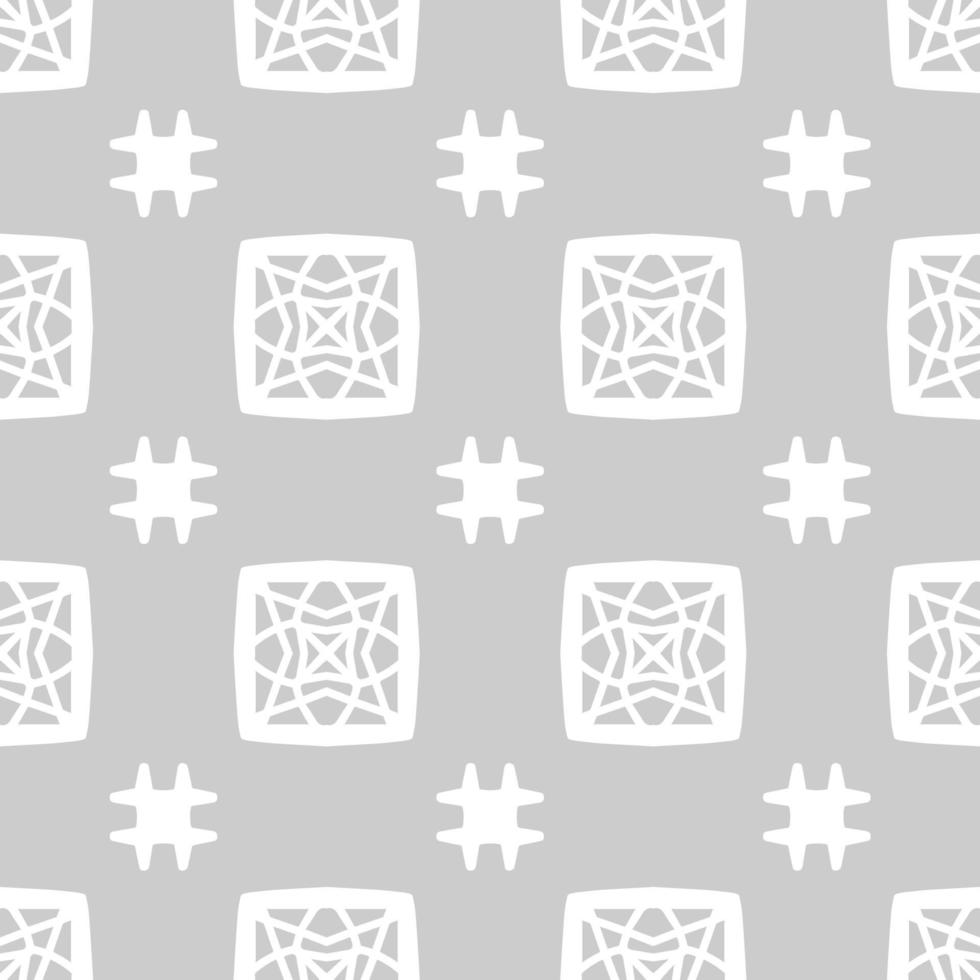 Simple Grey Seamless background. Geometrical Pattern design in Aztec symbols, Ethnic Style. Black and White embroidered, ideal for men shirt, male fashion, kid fashion, bag, Wallpaper, backdrop. vector