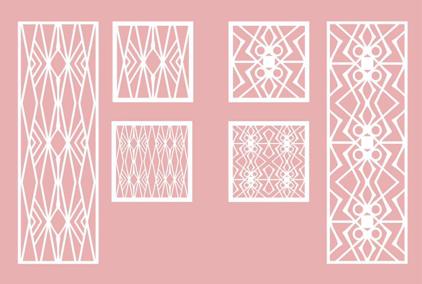 Wall panel set. Room screens and dividers design. Laser cut panel vector. Cutout silhouette with geometric pattern, ideal for paper cut card printing, engraving,  wood, metal, stencil. vector