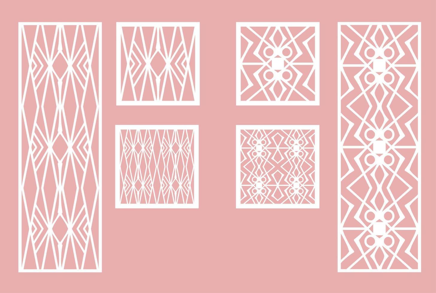 Wall panel set. Room screens and dividers design. Laser cut panel vector. Cutout silhouette with geometric pattern, ideal for paper cut card printing, engraving,  wood, metal, stencil. vector