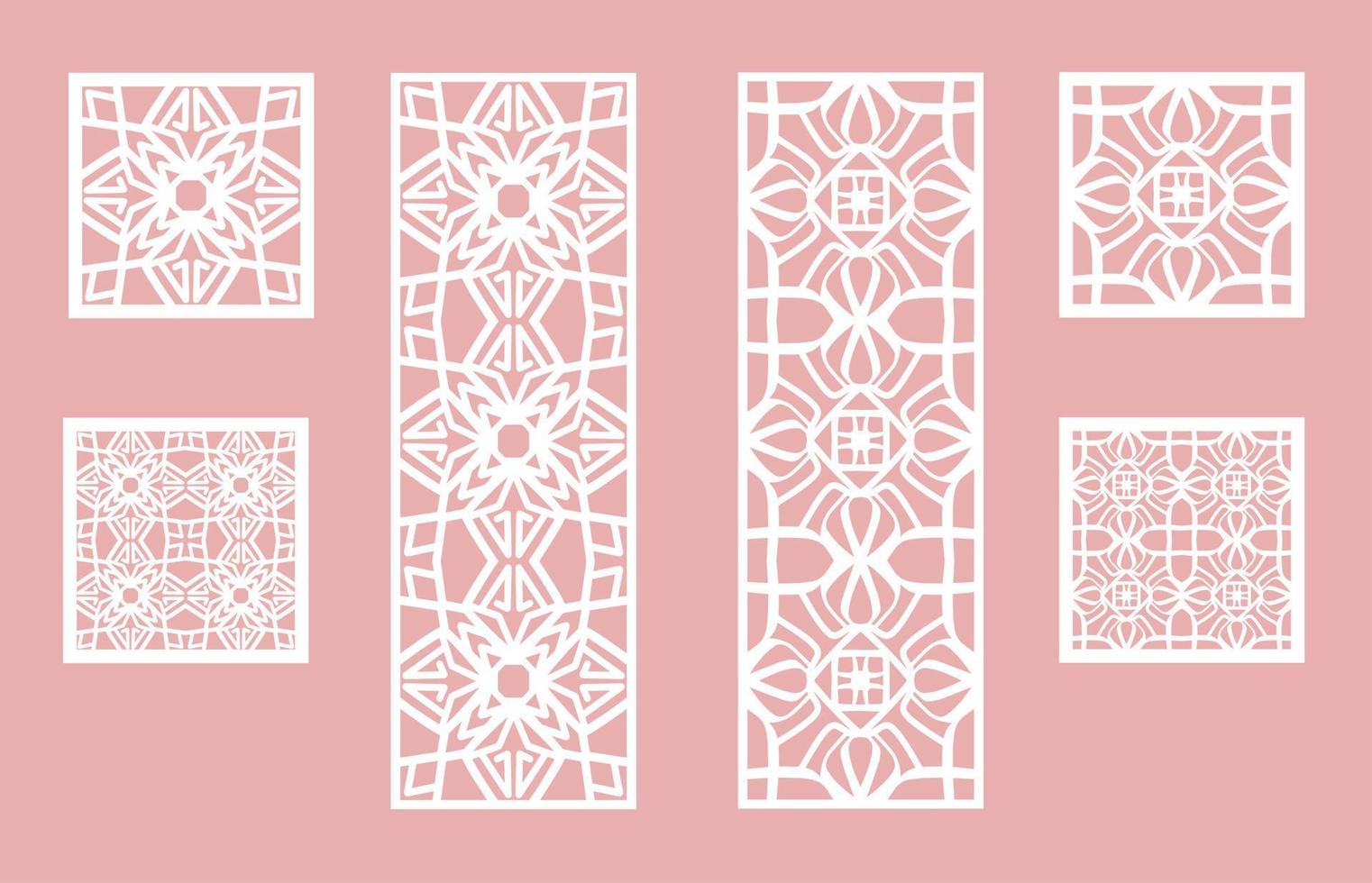Wall panel set. Room screens and dividers design. Laser cut panel vector. Cutout silhouette with geometric pattern, ideal for paper cut card printing, engraving,  wood, metal, stencil. vector