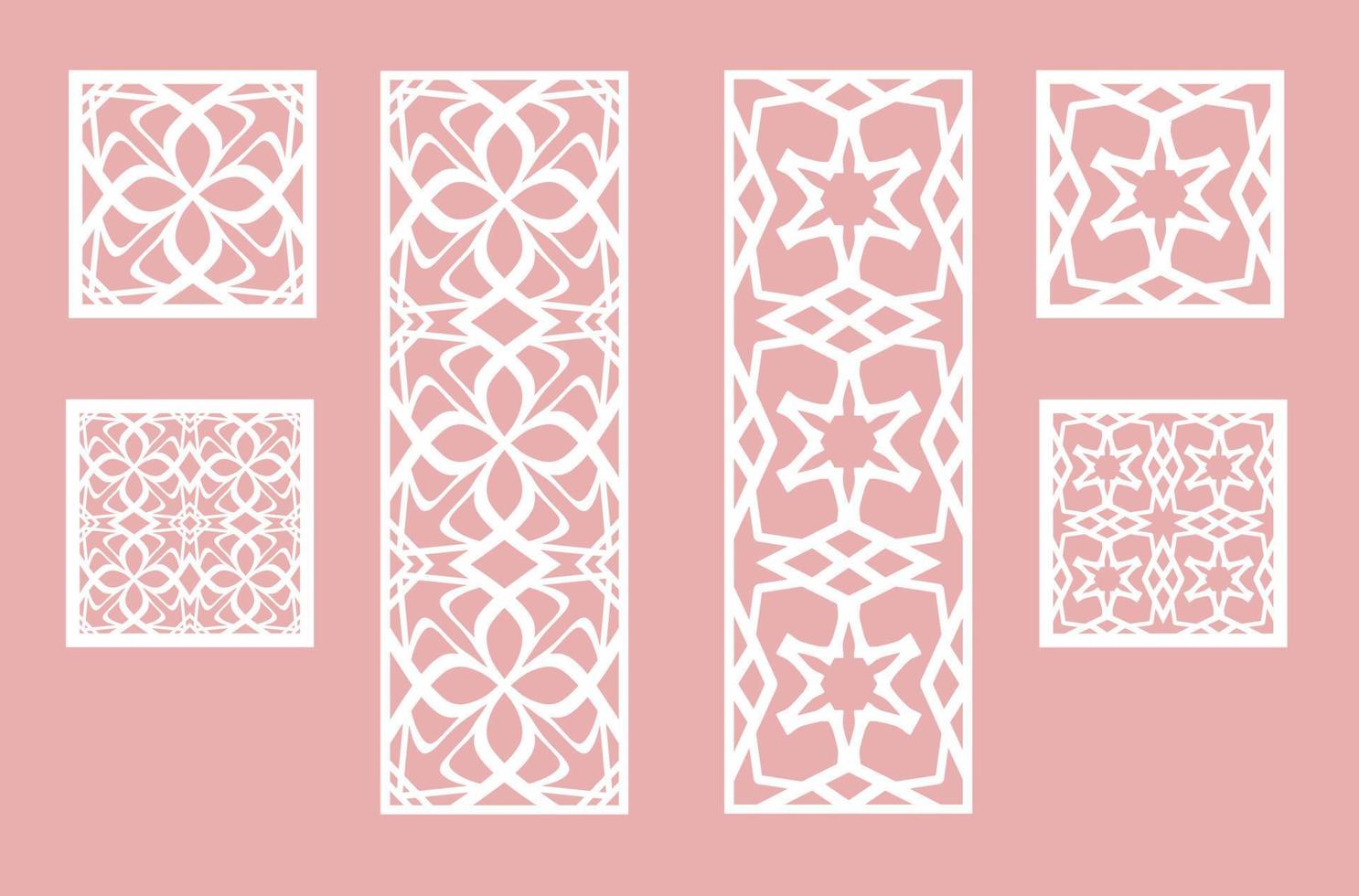 Wall panel set. Room screens and dividers design. Laser cut panel vector. Cutout silhouette with geometric pattern, ideal for paper cut card printing, engraving,  wood, metal, stencil. vector