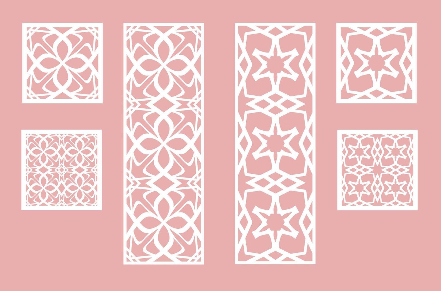 Wall panel set. Room screens and dividers design. Laser cut panel vector. Cutout silhouette with geometric pattern, ideal for paper cut card printing, engraving,  wood, metal, stencil. vector