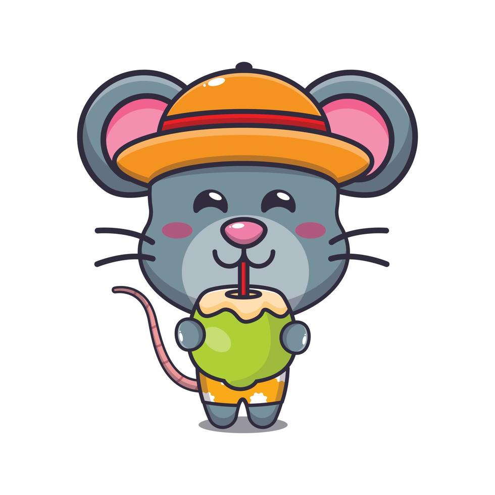 Cute mouse eating fresh watermelon cartoon illustration. vector