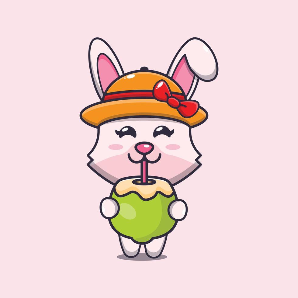 Cute bunny drink fresh coconut cartoon illustration. vector