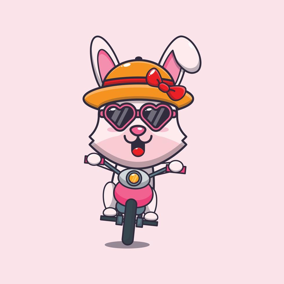 Cool bunny with sunglasses riding a motorcycle in summer day. vector