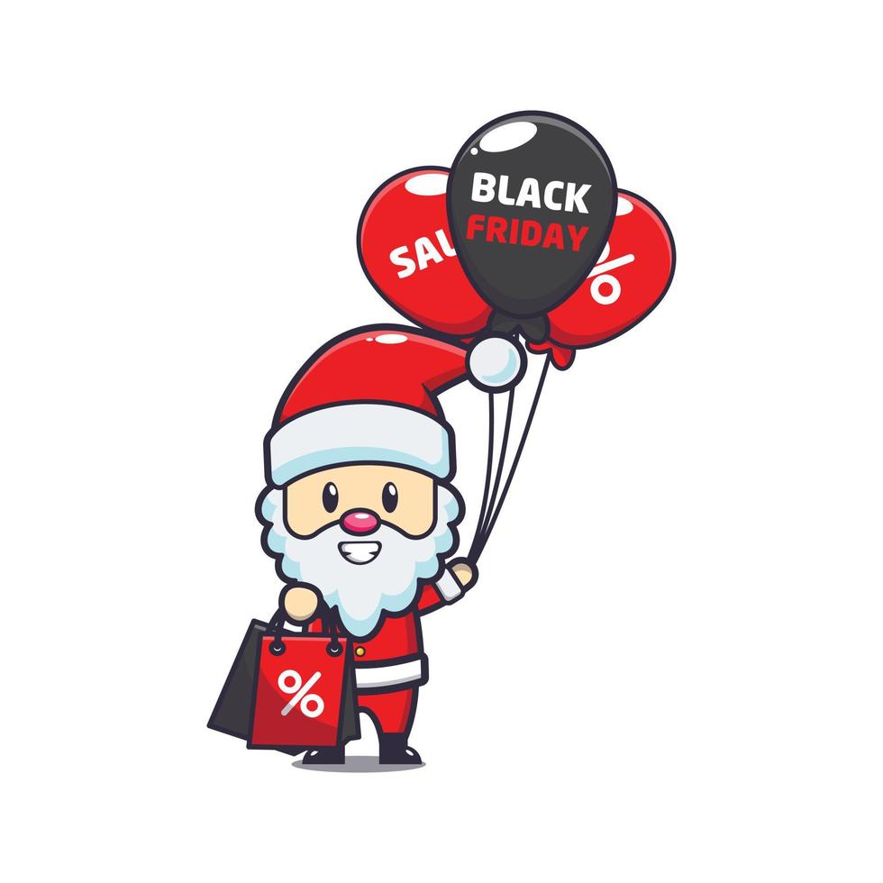 cute santa claus in black friday sale cartoon mascot illustration vector