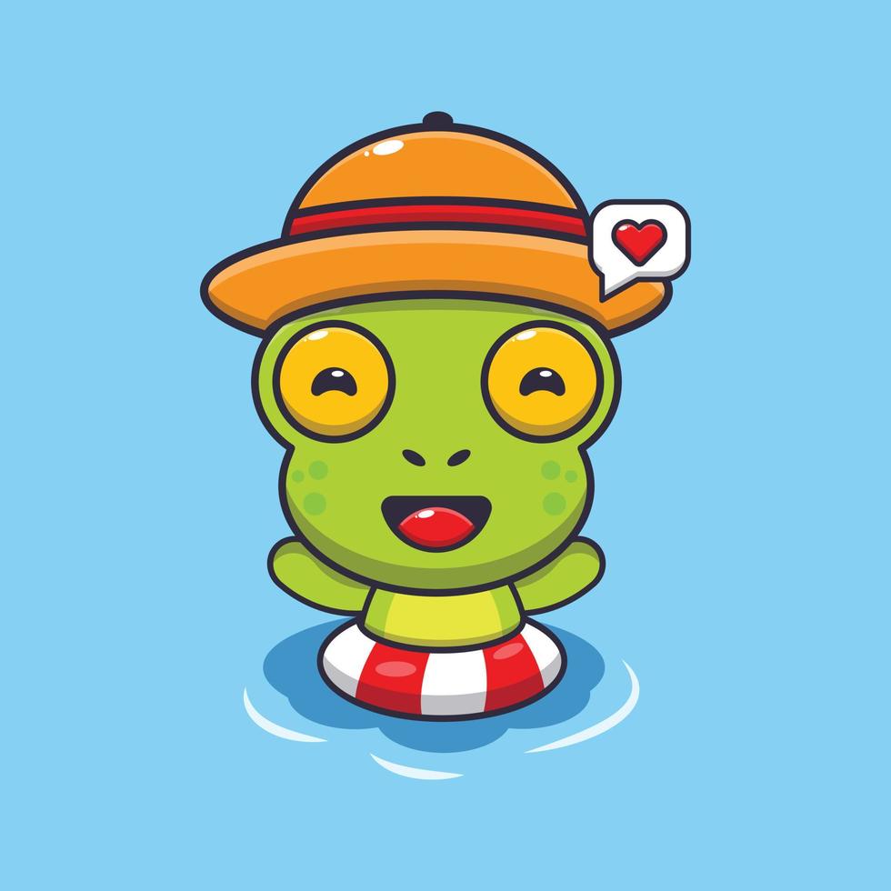 Cute frog swimming on beach cartoon illustration vector
