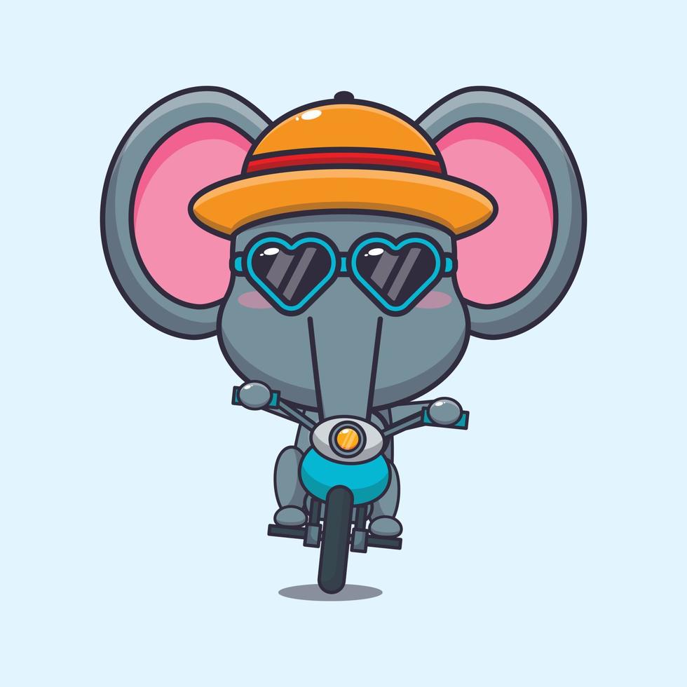 Cool elephant with sunglasses riding a motorcycle in summer day vector