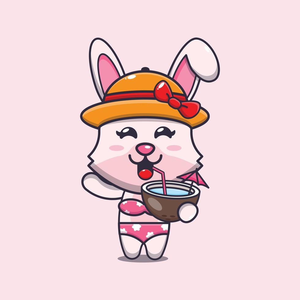 Cute bunny drink coconut cartoon illustration. vector