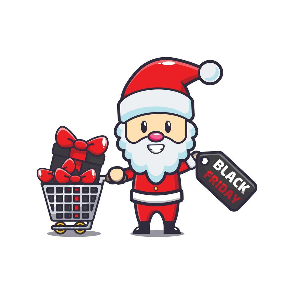 cute santa claus in black friday sale cartoon mascot illustration vector