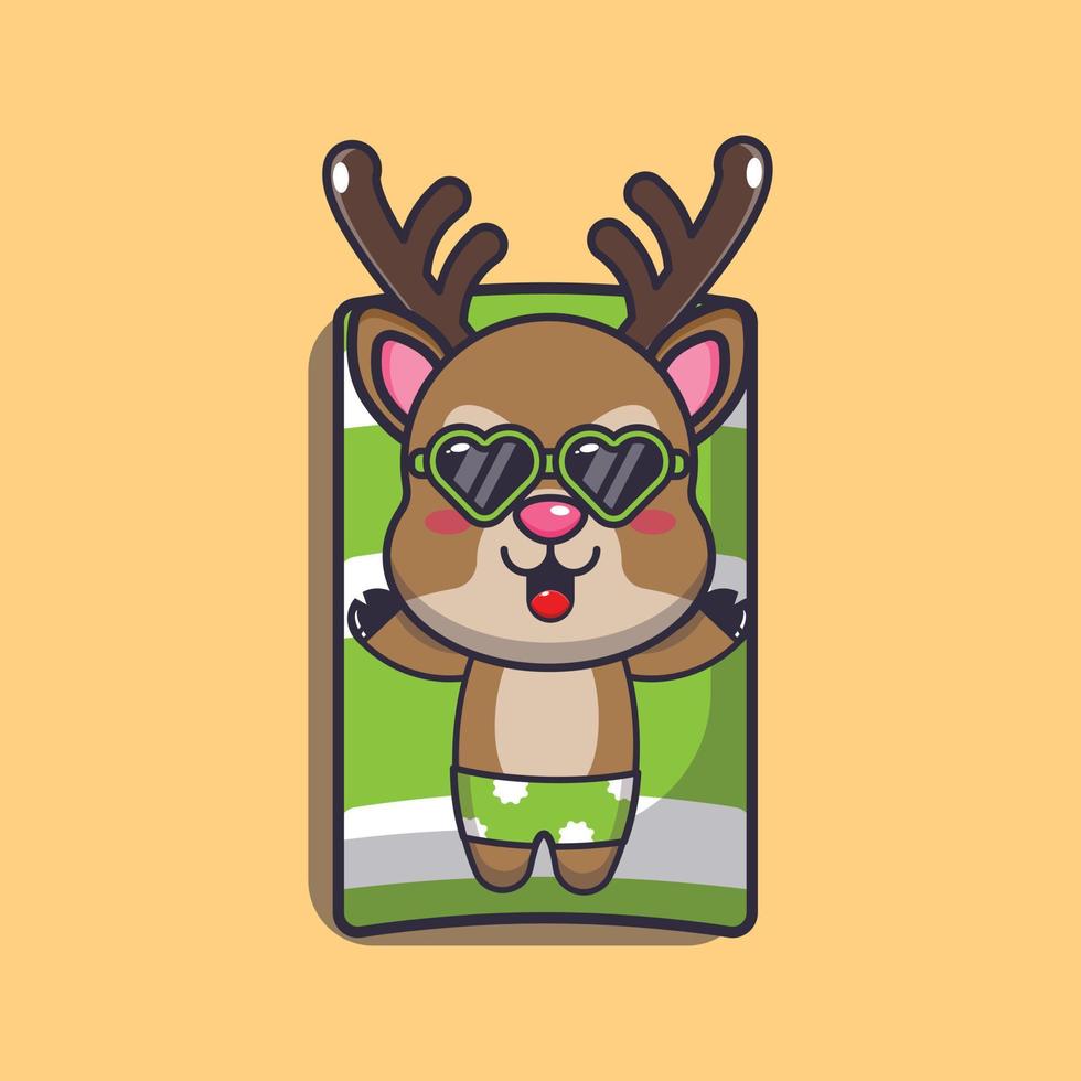 Cute deer with sunglasses sleep on beach vector