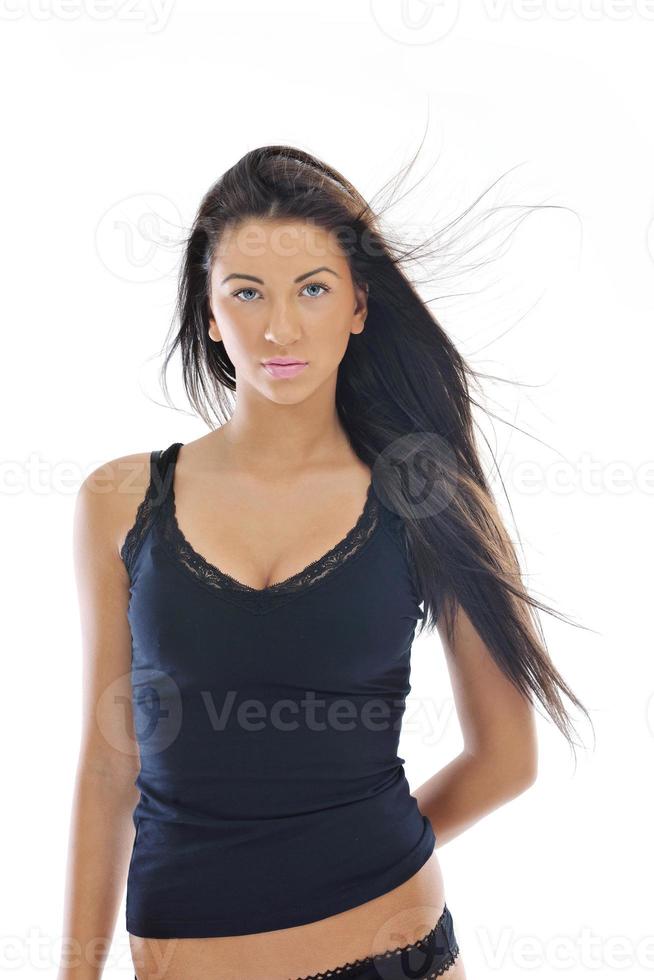 happy young girl isolated on white in studio photo