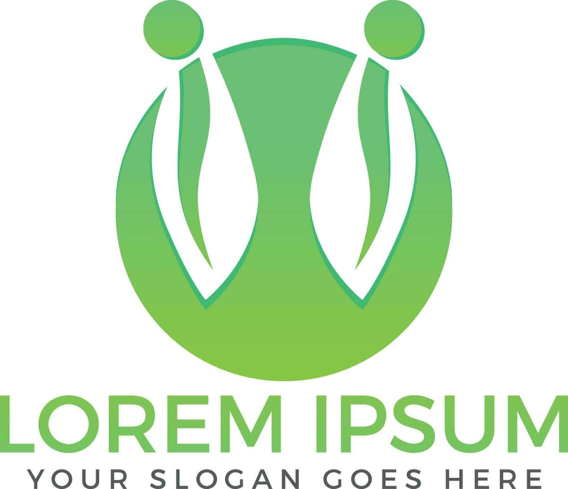 Human character green leaves shaped logo design. Health and wellness vector logo.