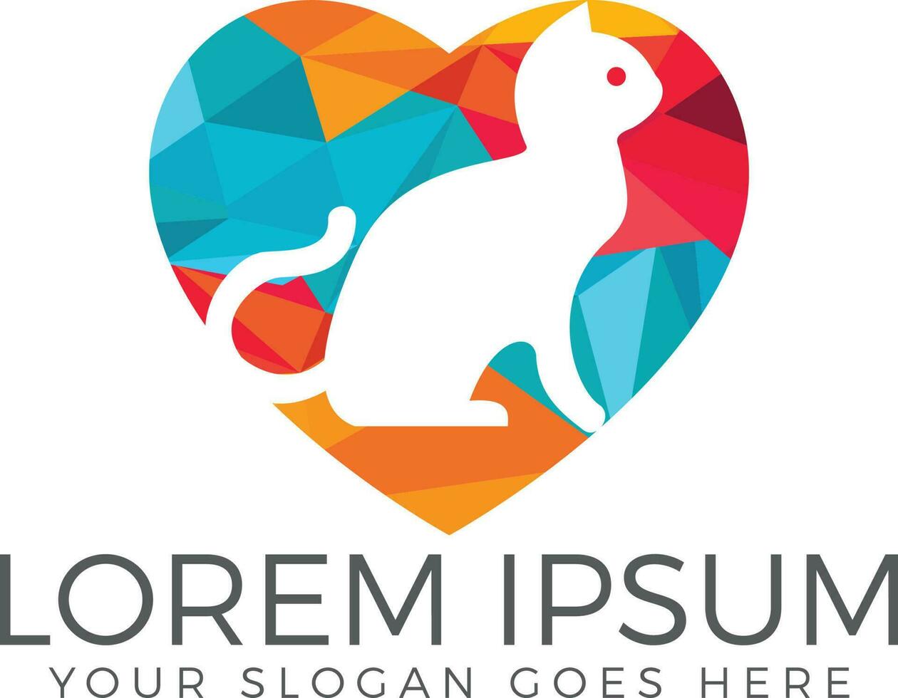 Cat heart shape vector logo design.