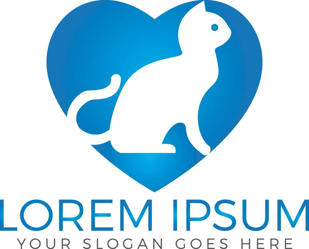 Cat heart shape vector logo design.