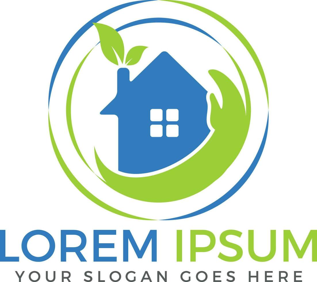 House with hand vector design. The symbol of the company for the construction repair and maintenance of the house.