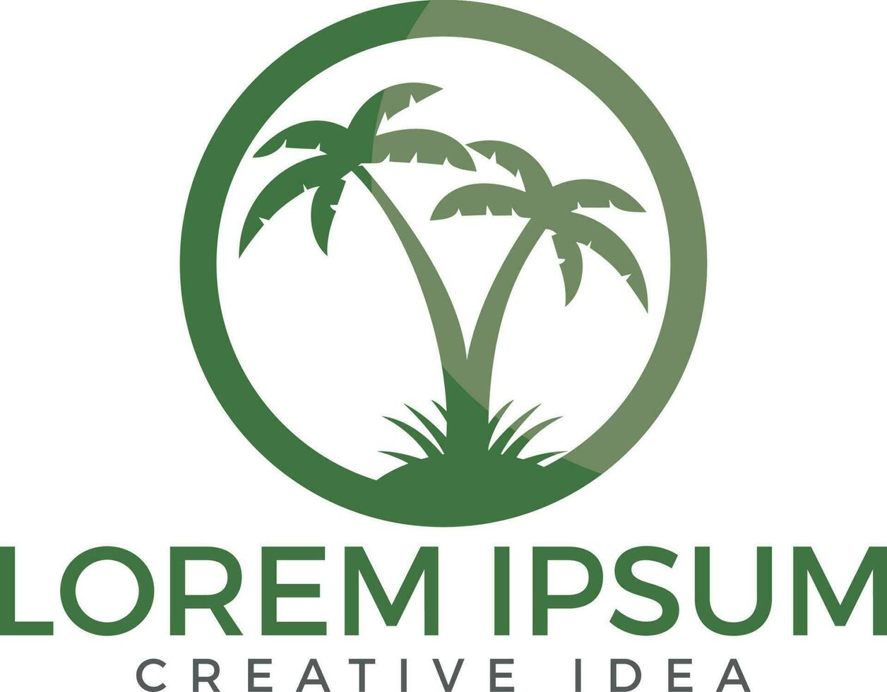 diseño de logo de playa tropical y palmera. vector