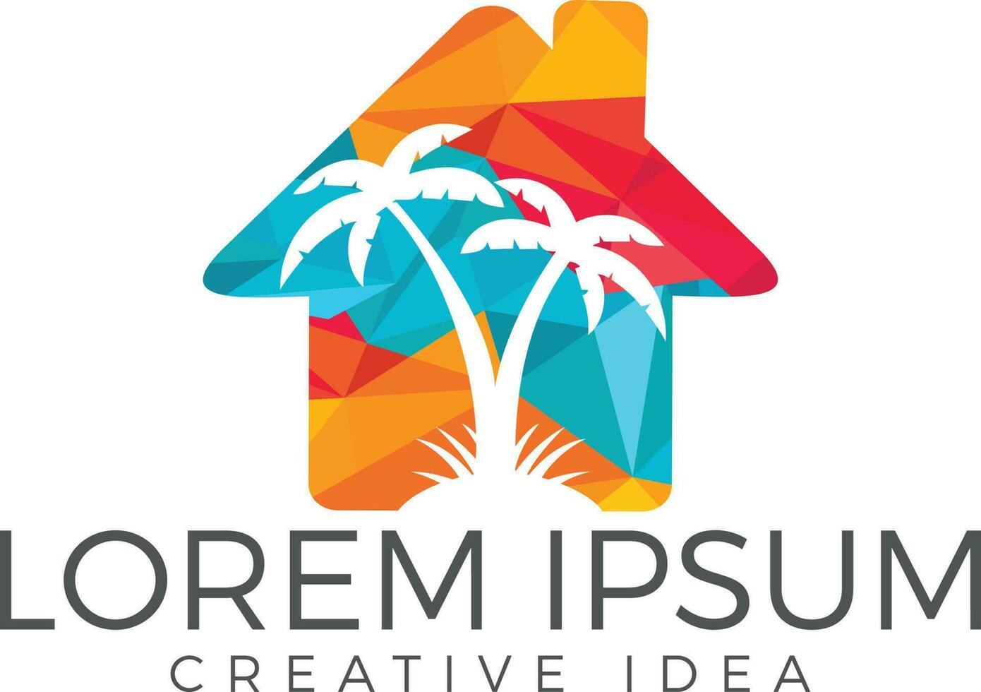 Vector house and palm tree logo. Beach house logo design.