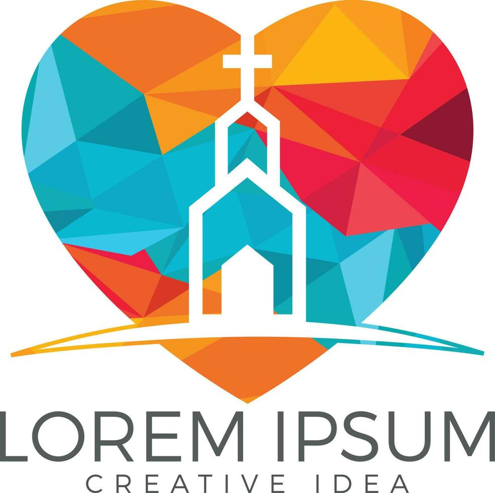 Heart with church building logo design. Template logo for churches and Christian organizations cross. vector