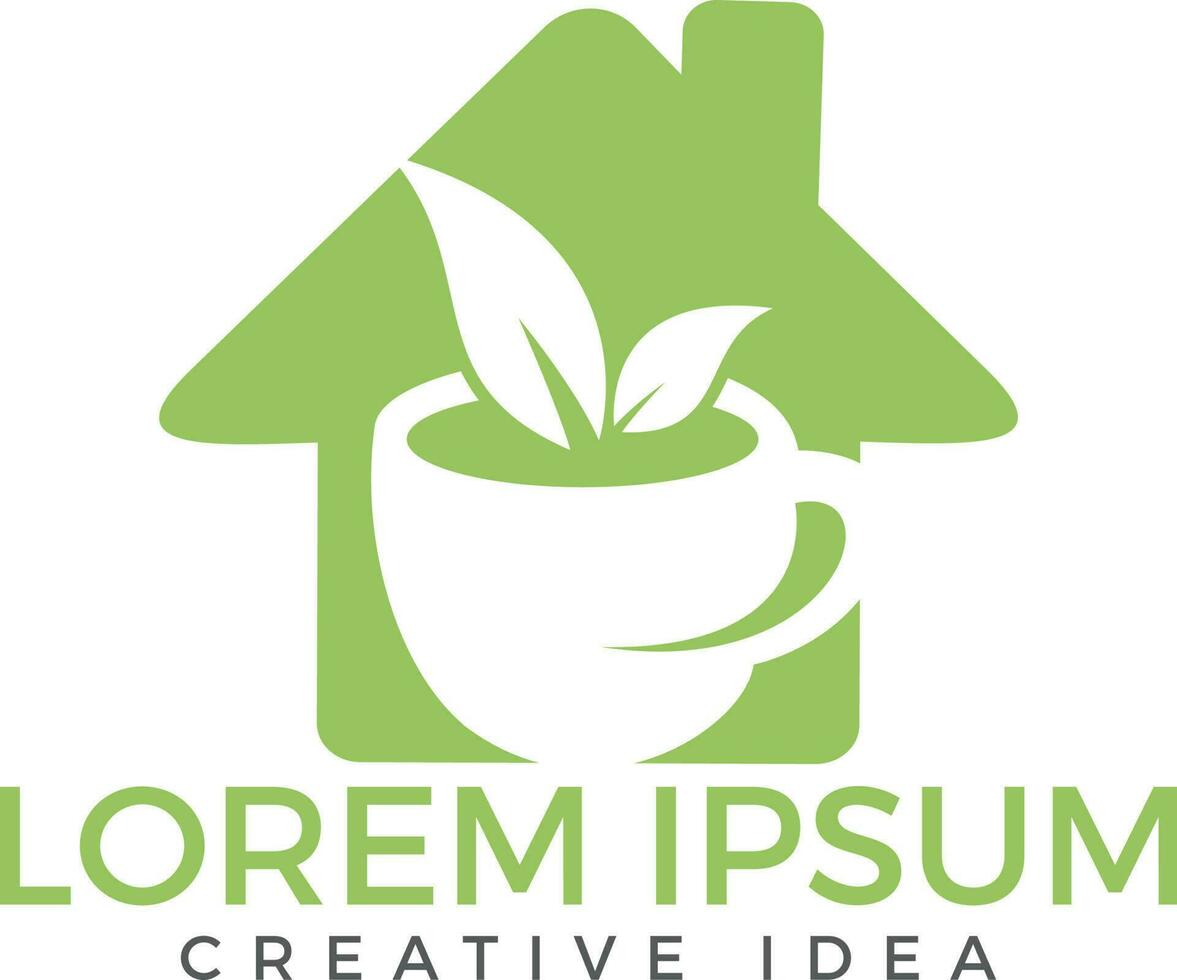 Cup of tea and house logo design. Healthy drink sign. vector