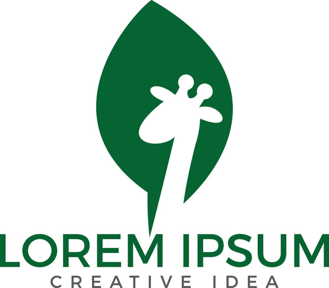 Giraffe and leaf vector logo design. Creative animal logo.