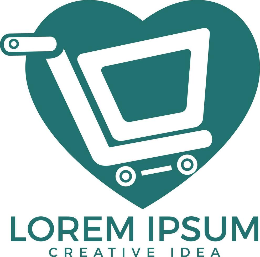 Heart shaped Shopping cart vector logo design. Love shopping sign.