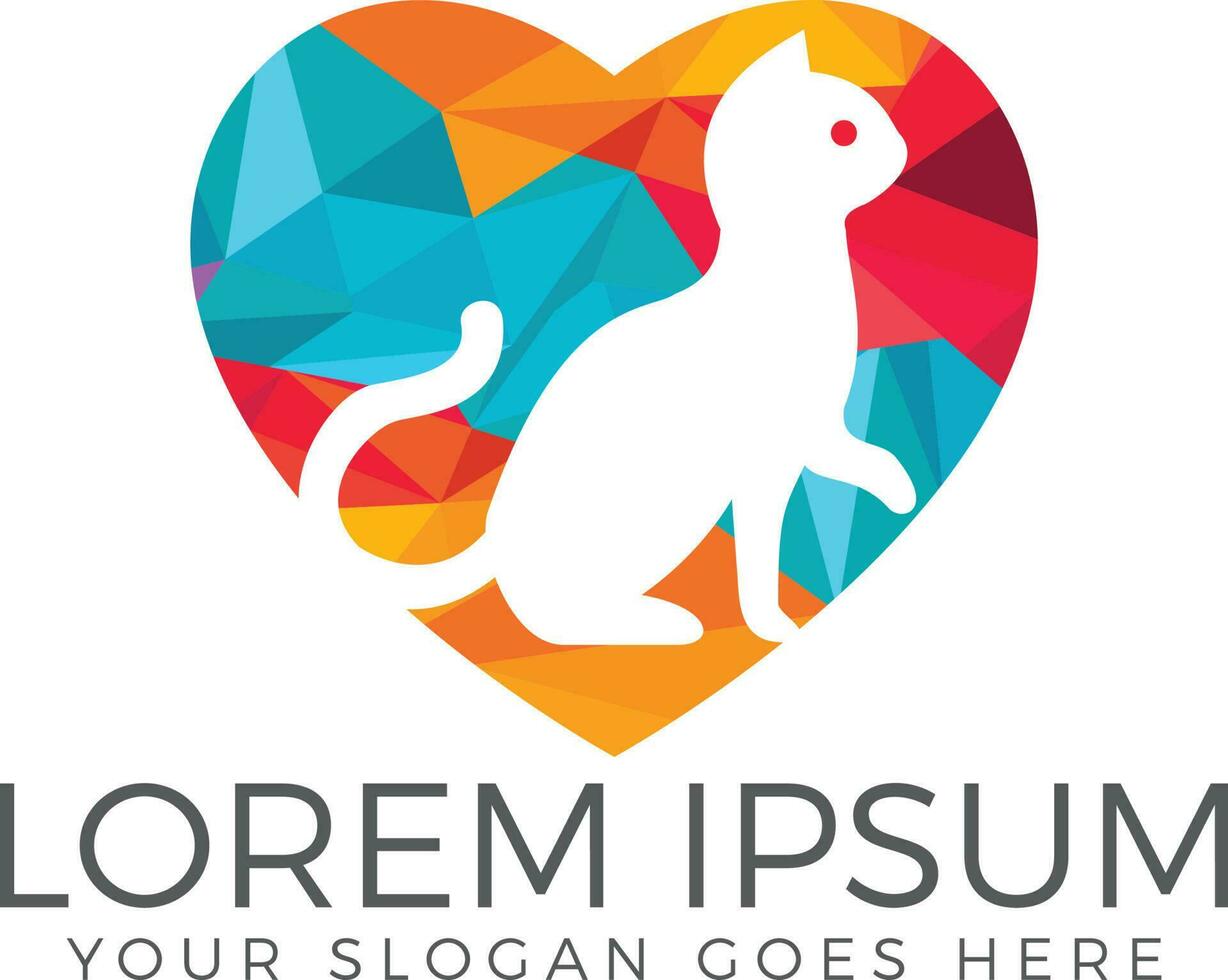 Cat heart shape vector logo design.