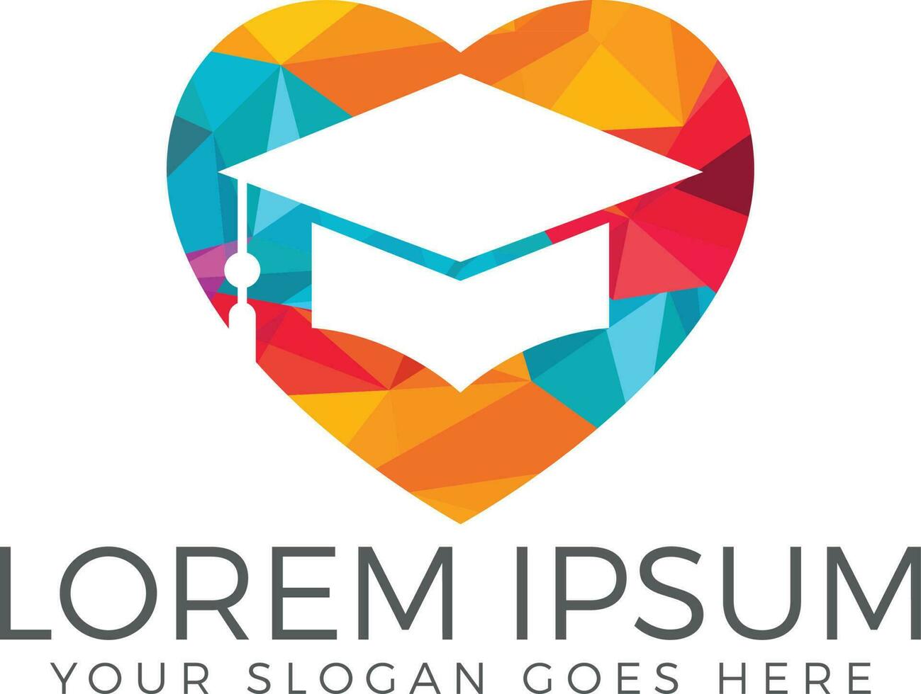 Graduation cap heart shape vector logo design.