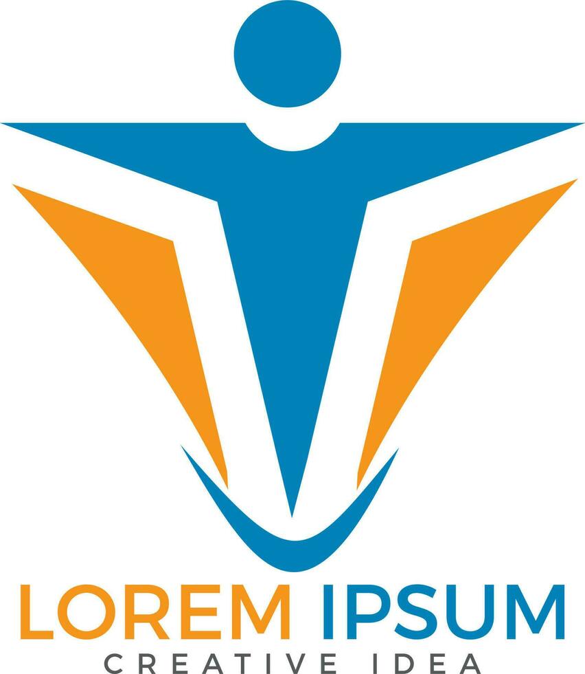 Abstract logo of a human. Concept of happiness, health care,fitness. Vector design of a person achieving success in life.