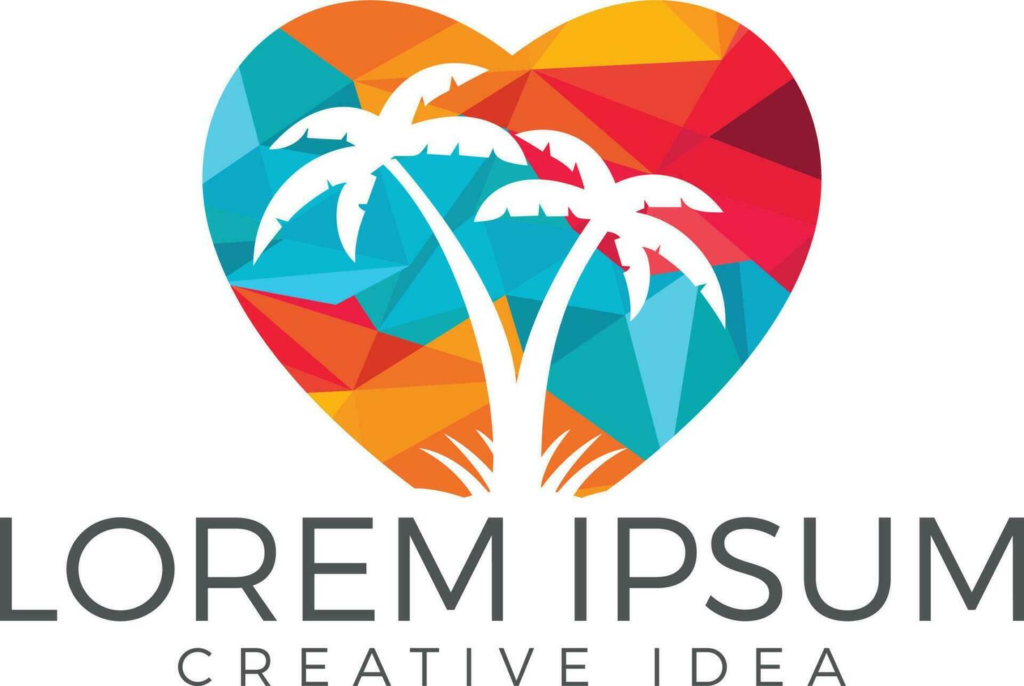 Heart shaped tropical beach and palm tree logo design. vector