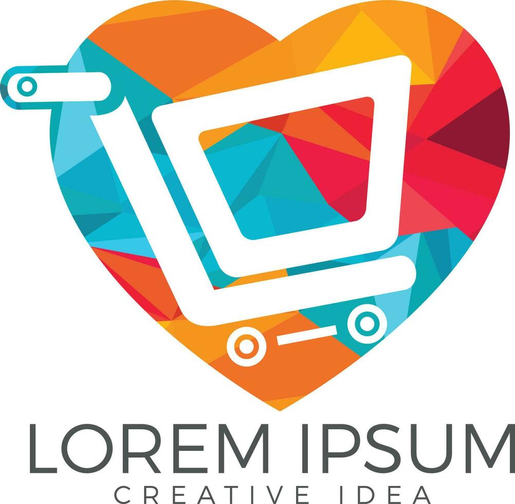 Heart shaped Shopping cart vector logo design. Love shopping sign.