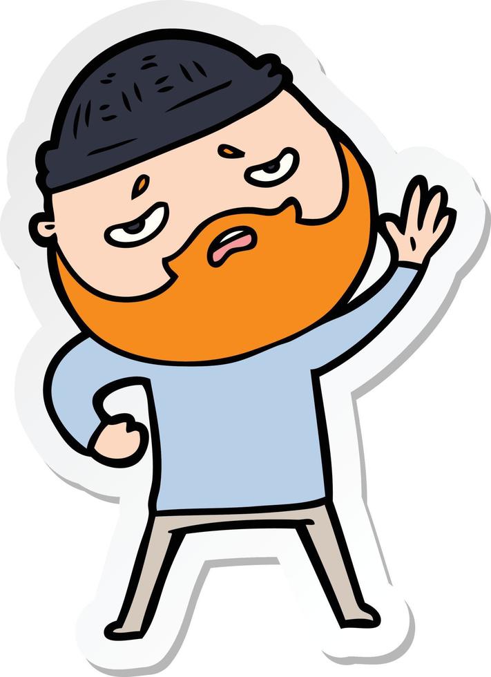 sticker of a cartoon worried man with beard vector