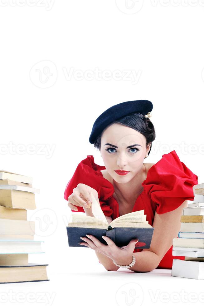 beautiful young woman read book photo