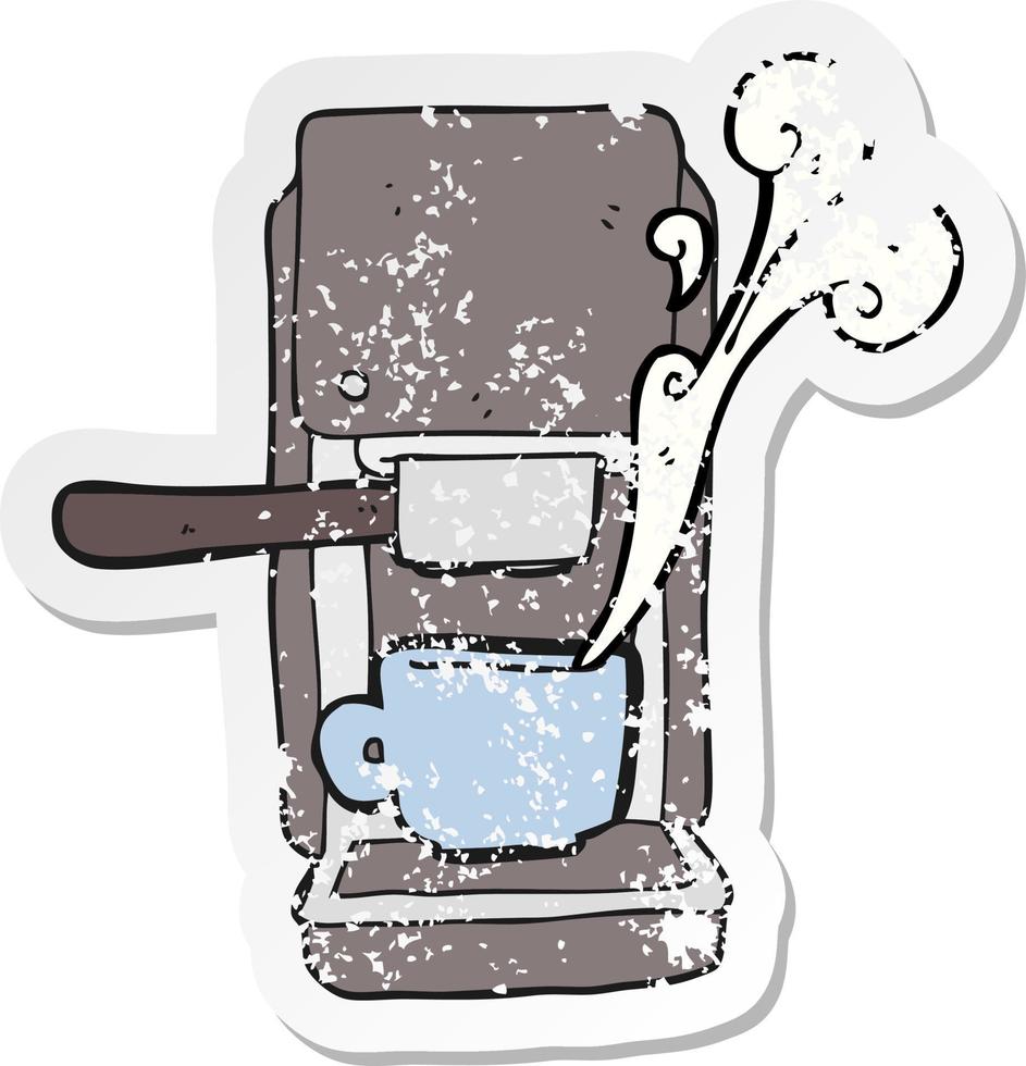 retro distressed sticker of a cartoon espresso maker vector