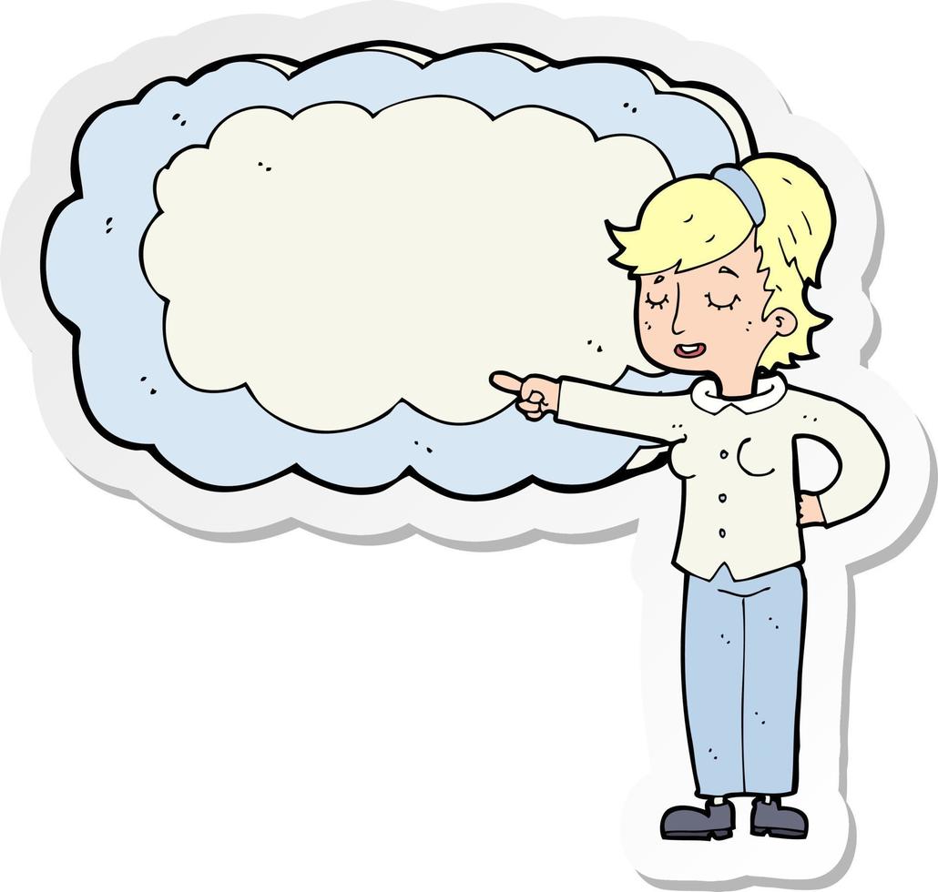 sticker of a cartoon woman with text space cloud vector