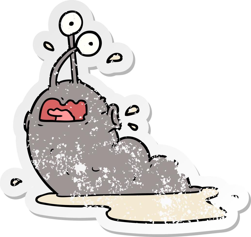 distressed sticker of a gross cartoon slug vector