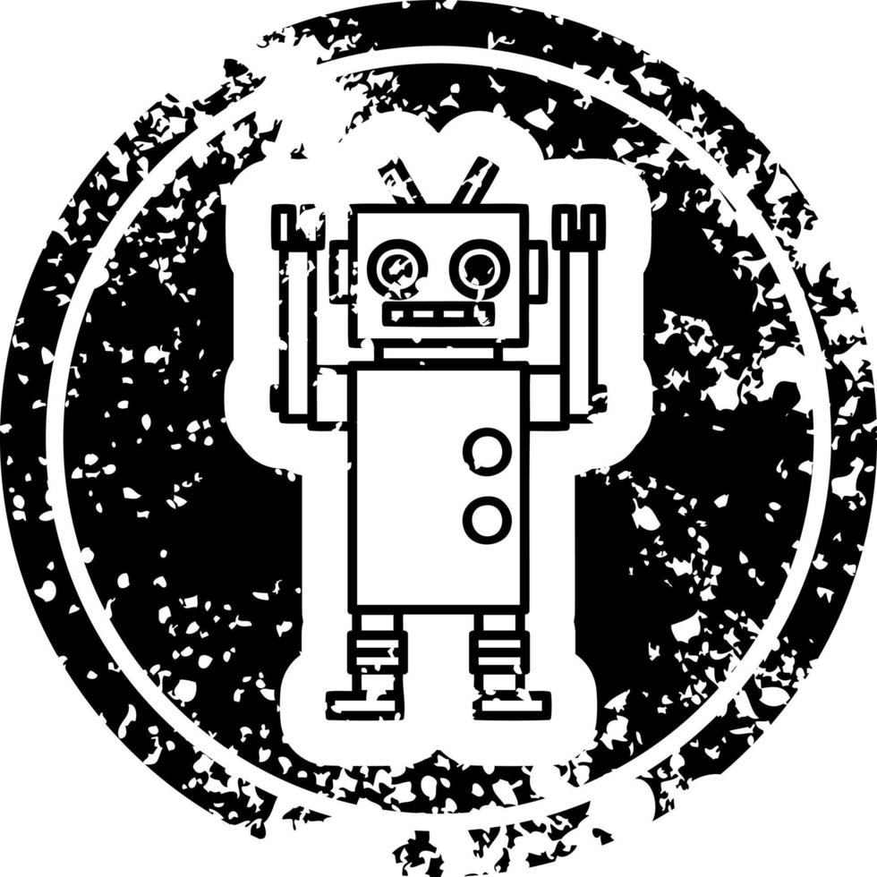 dancing robot distressed icon vector