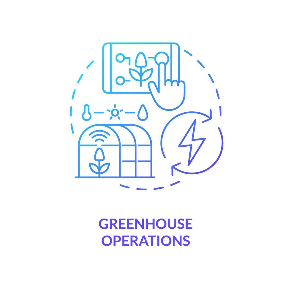 Greenhouse operations blue gradient concept icon. Automated system. Farm energy efficiency abstract idea thin line illustration. Isolated outline drawing. vector