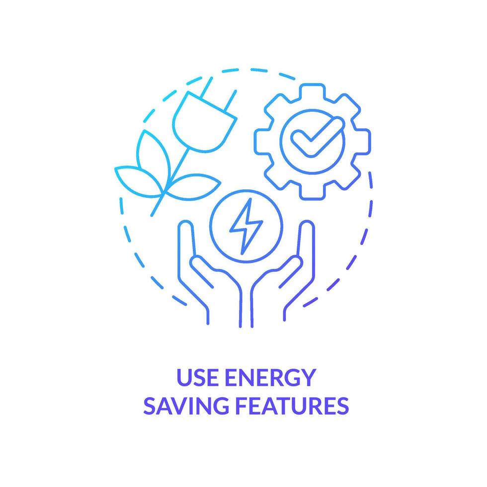 utilice funciones de ahorro de energía icono de concepto de gradiente azul. configuración de dispositivo. eficiencia energética en el trabajo idea abstracta ilustración de línea delgada. dibujo de contorno aislado. vector