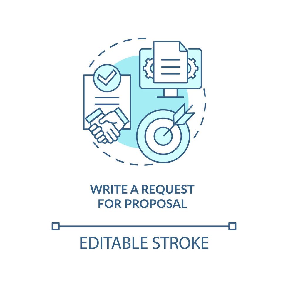 Write request for proposal turquoise concept icon. Choosing right CMS abstract idea thin line illustration. Isolated outline drawing. Editable stroke. vector